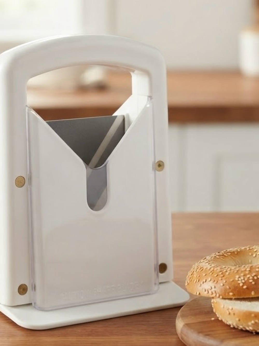 Used White Bagel Slicer Kitchen Tool Home Decor Breakfast Food Accessory
